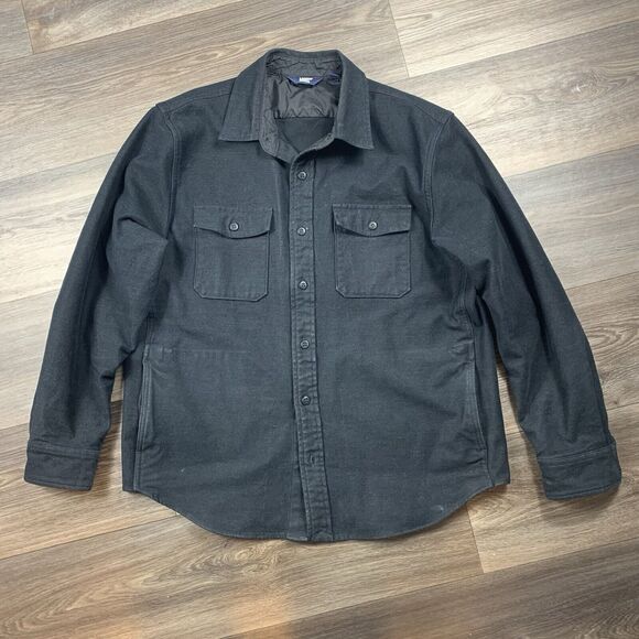 Lands End Mens Heavy Lined Shirt Jacket Men’s Size Large Black Long Sleeve - Picture 1 of 6